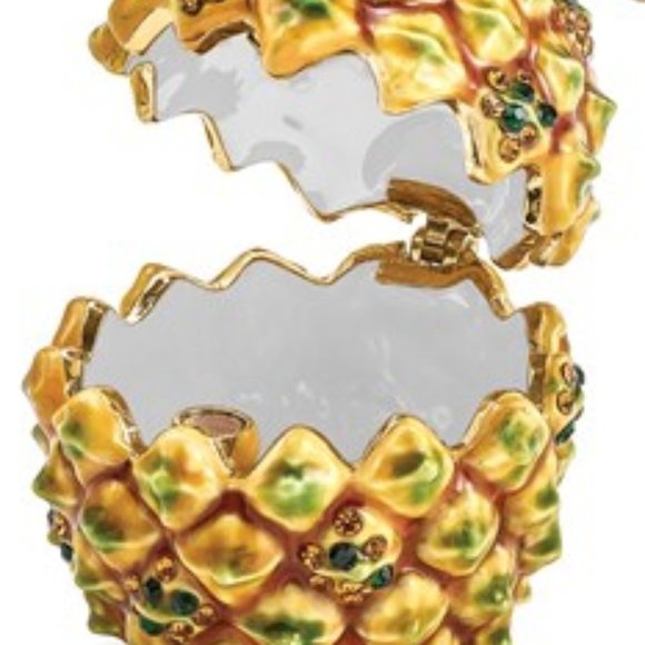 Jere Pewter Bejeweled Crystals Enameled Good Vibes Golden Pineapple Trinket Box - Picture 5 of 5